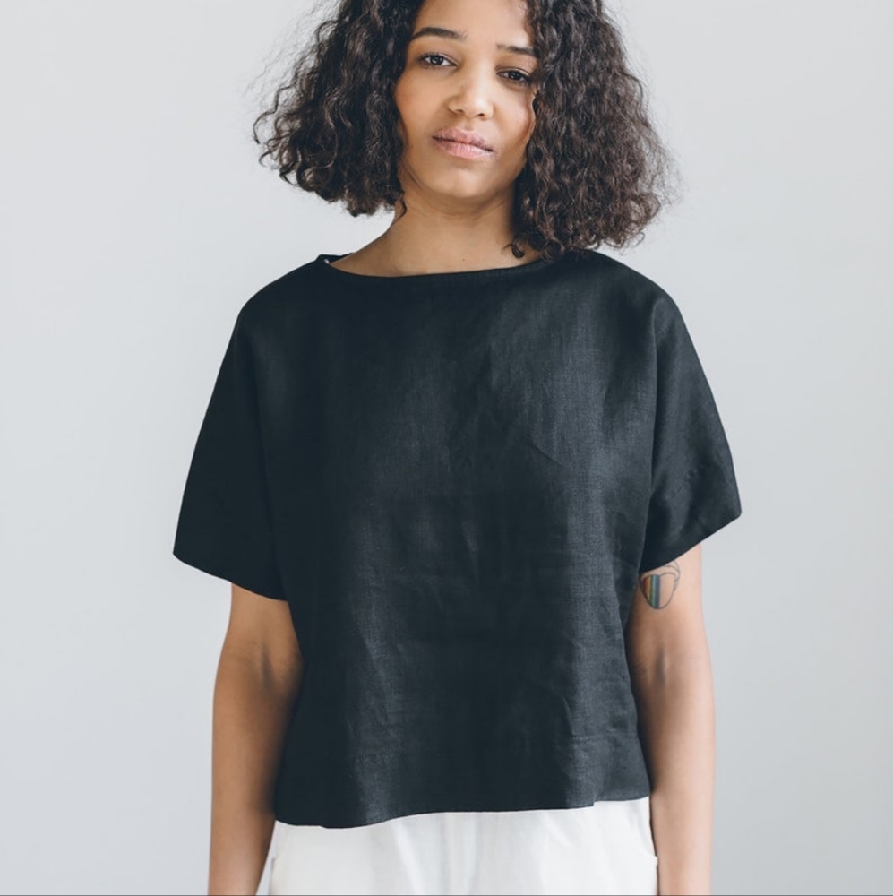 Linenfox Mona 100% Linen Top Black XS